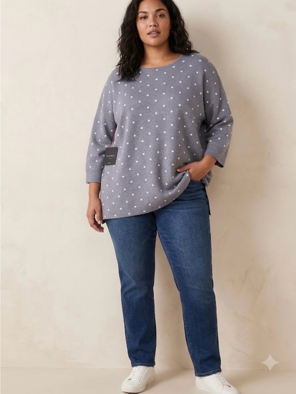 Cynthia Rowley Gray Polka Dot Scoop Neck Sweater